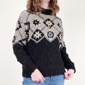 Vintage Cable Knit Wool Silk Fair Isle Scandinavian Oversized Winter Christmas